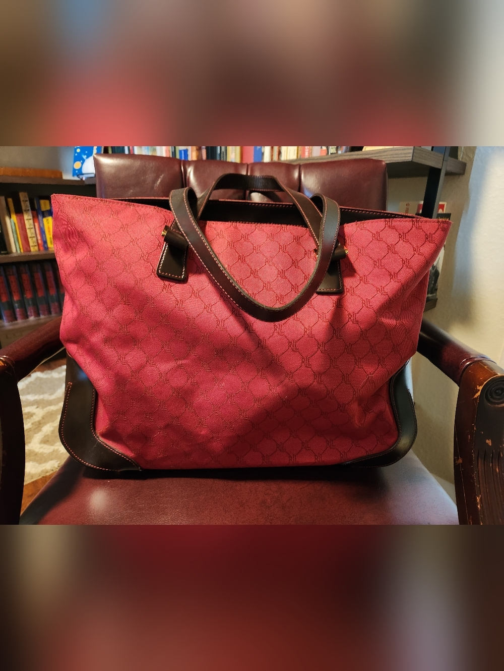 Lauren Ralph Lauren Weekender Travel  XL Red Signature Tote